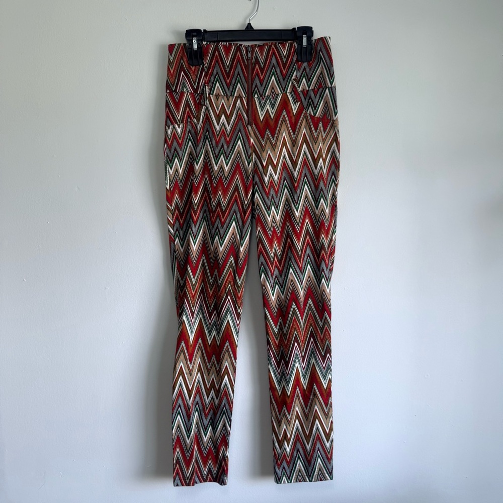 Spacegirlz Boho Chevron Zigzag High Rise Skinny Pants Red Brown Size 11
